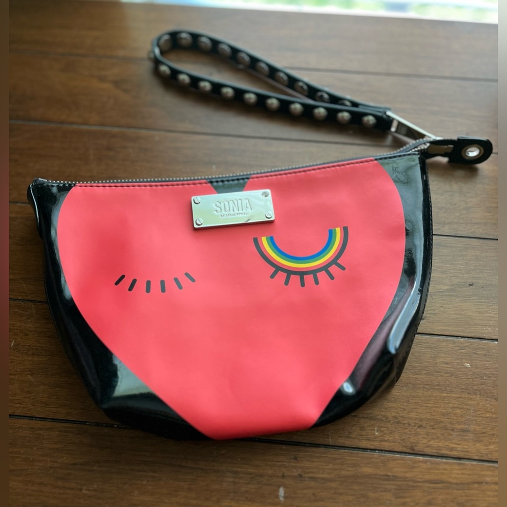 Sonia Rykiel Vibrant Red Heart and Black Eye Design Wristlet
